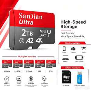 بطاقات ذاكرة SD من الفئة 10 U3 V30 بسعة 128 جيجابايت و256 جيجابايت و512 جيجابايت، بطاقات مايكرو TF/SD عالية السرعة للهواتف وأجهزة الكمبيوتر المحمولة والكاميرات وأنظمة المراقبة.
